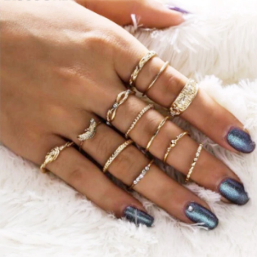 Bohemian Gold Stackable 12 Ring Set - Picture 7 of 8